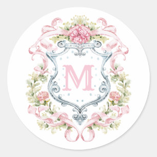 Sticker Rond Blason Floral Grandmillennial Monogramme   Mariage