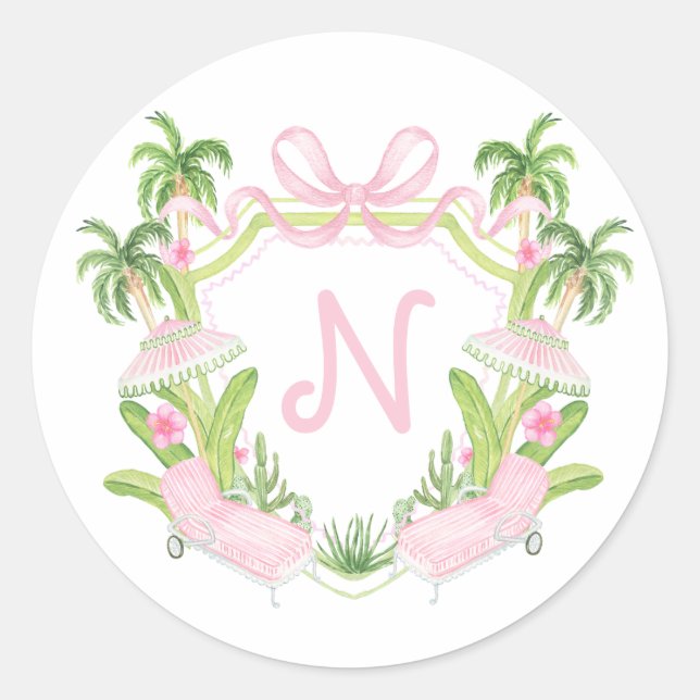 Sticker Rond Blason Monogrammé de Palm Beach  (Devant)