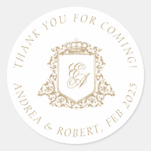 Sticker Rond Blason Monogramme Doré Mariage Remerciements
