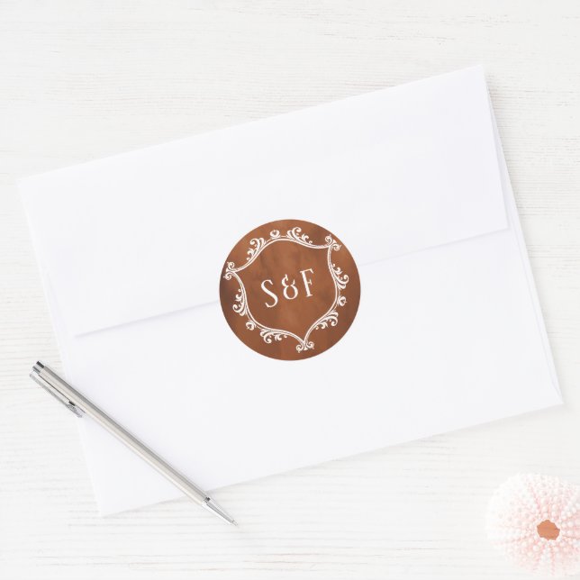Sticker Rond Blason Monogramme en Terre Cuite Rustique (Enveloppe)