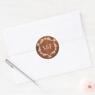 Sticker Rond Blason Monogramme en Terre Cuite Rustique