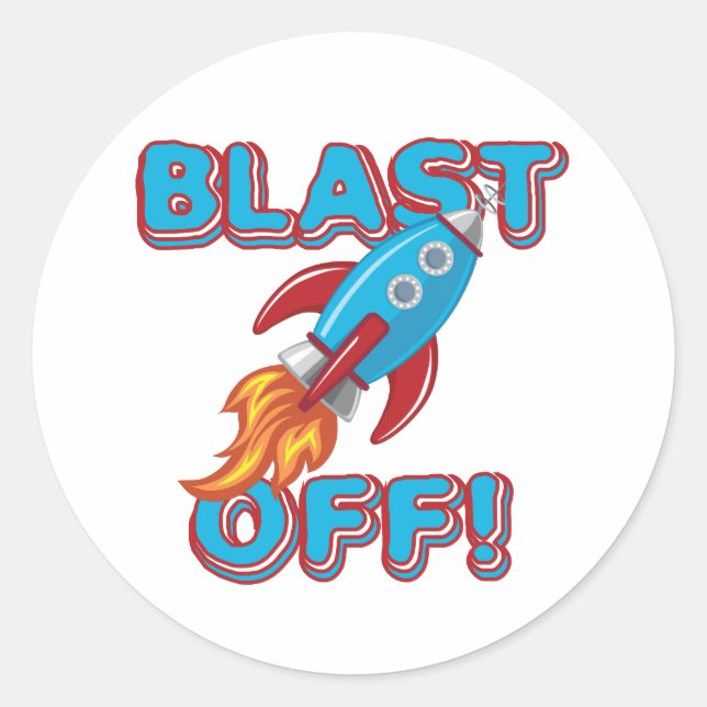 Sticker Rond Blast Off Rocket Ship (Devant)