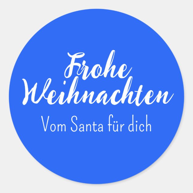 Sticker Rond Blau Frohe Weihnachten Merry Christmas in German  (Devant)