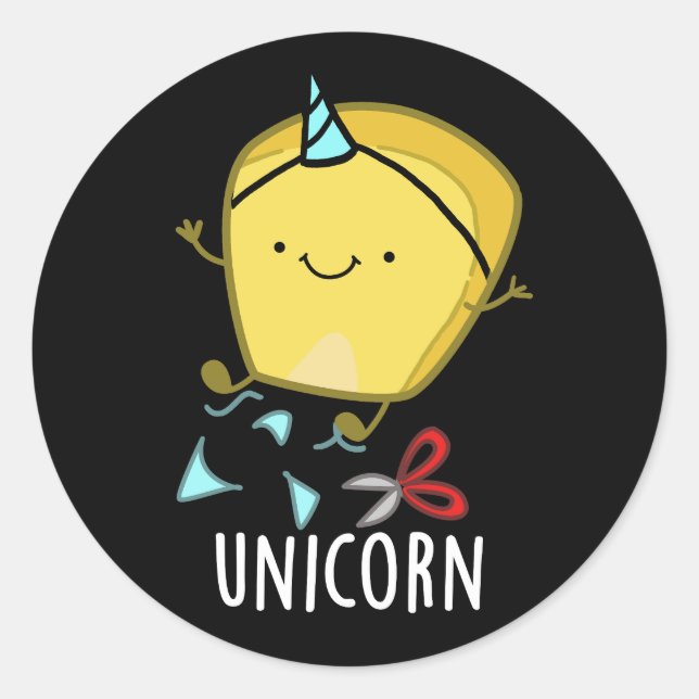 Sticker Rond Blé drôle de licorne Pun Fond sombre (Devant)