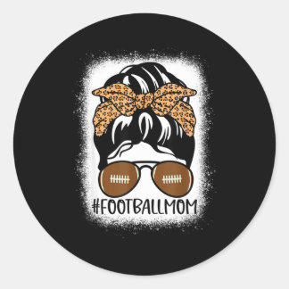Sticker Rond Bleached Football Mom Life With Leopard And Messy 