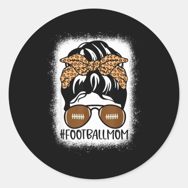 Sticker Rond Bleached Football Mom Life With Leopard And Messy  (Devant)