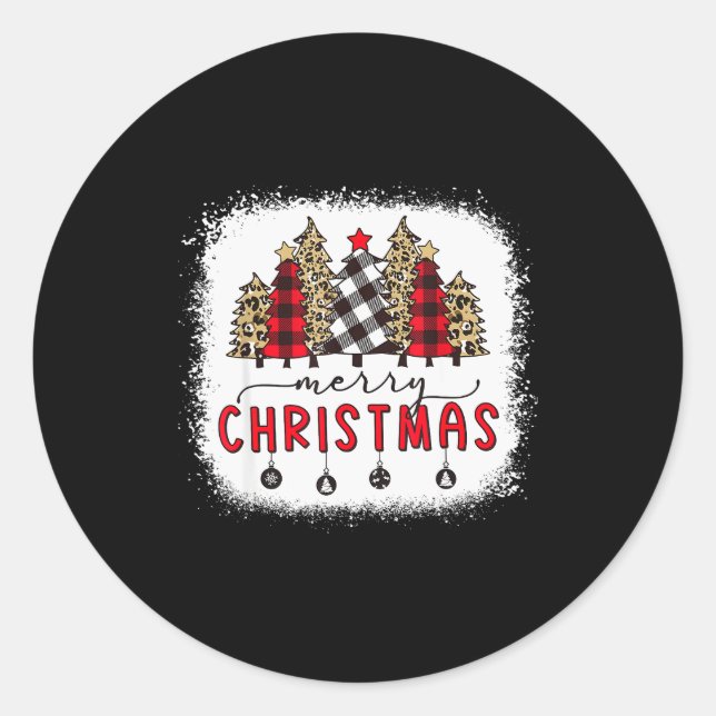 Sticker Rond Bleached Merry Christmas Tree Funny Leopard Plaid  (Devant)