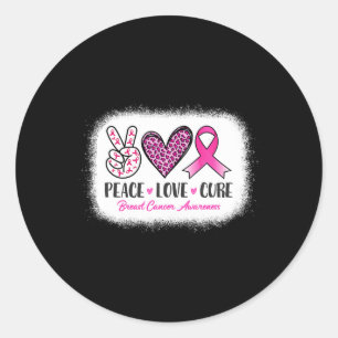 Sticker Rond Bleached Peace Love Cure Leopard Cancer du sein Aw