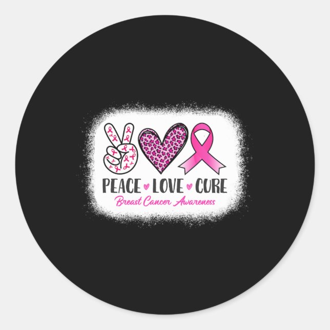 Sticker Rond Bleached Peace Love Cure Leopard Cancer du sein Aw (Devant)