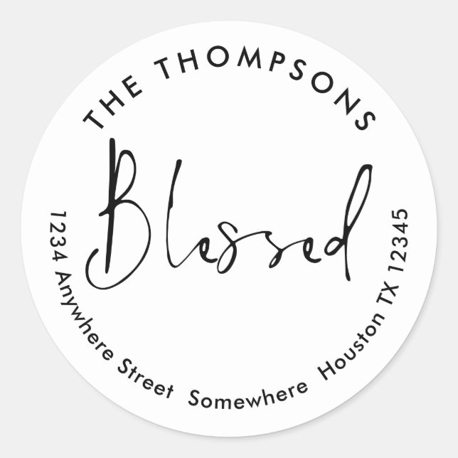 Sticker Rond Blessé Nom de retour Adresse Noir Blanc Noir (Devant)