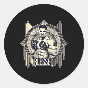 Sticker Rond Blessed Mma Bjj Kickboxing Muay Thai Boxe Cage F