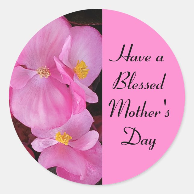 Sticker Rond Blessed Mother's Day Pink Flowers Photo Simple (Devant)