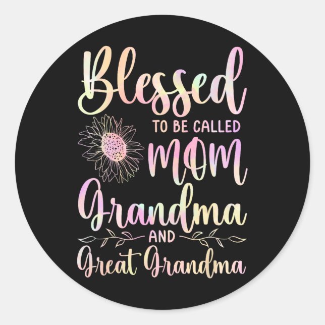 Sticker Rond Blessed To Be Called Mama Grandma Et Great Grandma (Devant)