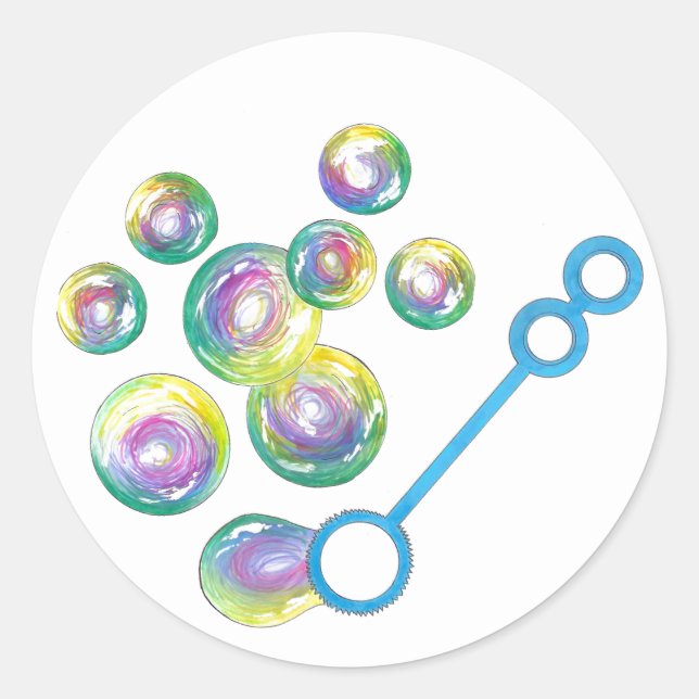 Sticker Rond Blessure Rainbow Soap Bulles Bulle de bulle Bleu (Devant)