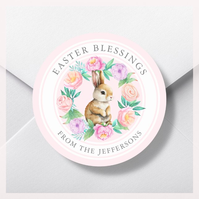 Sticker Rond Blessures de Pâques Pink Floral Bunny (Créateur téléchargé)