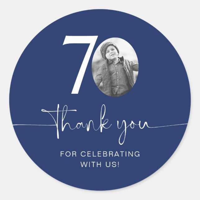 Sticker Rond Bleu 70e anniversaire Merci (Devant)