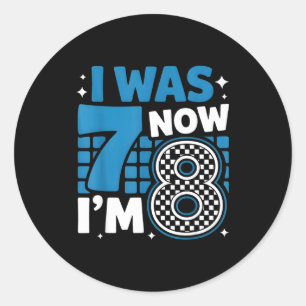 Sticker Rond Bleu à carreaux j'avais 7 ans maintenant j'ai 8 an