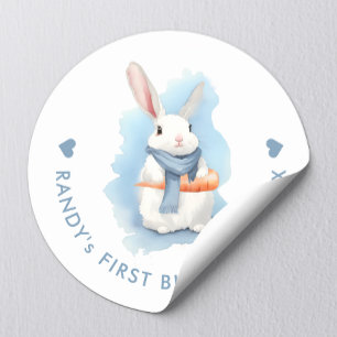 Sticker Rond Bleu adorable Lapin Anniversaire Pâques Aquarelle