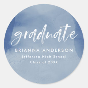 Sticker Rond Bleu Aquarelle Laver Graduation