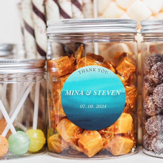 Sticker Rond Bleu aquarelle océan mariage d'été (Créateur téléchargé)