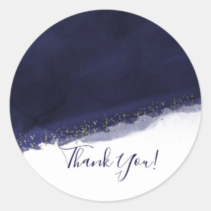 Sticker Rond Bleu Aquarelle Or Moderne Chic Élégant Cadeau