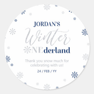 Sticker Rond Bleu Argent Hiver onederland Merci beaucoup pour l