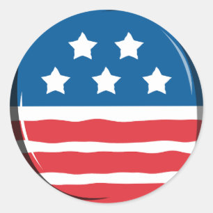 Sticker Rond Bleu aux étoiles blanches et rayures rouges et bla