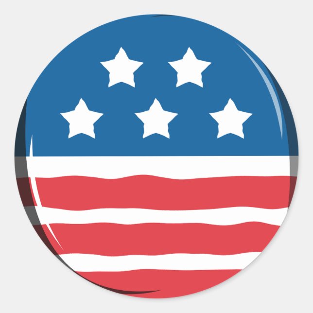 Sticker Rond Bleu avec des étoiles blanches et des rayures roug (Devant)