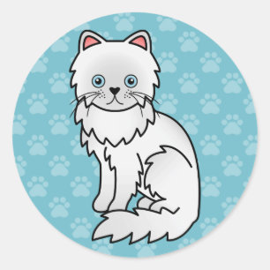 Sticker Rond Bleu Avec Yeux Bleus Dessin de chat Perse