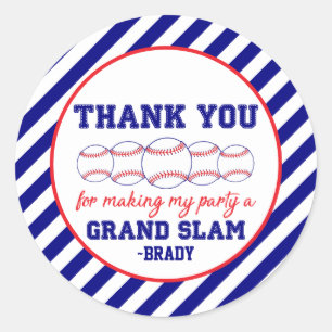 Sticker Rond Bleu Bande Baseball Anniversaire Merci
