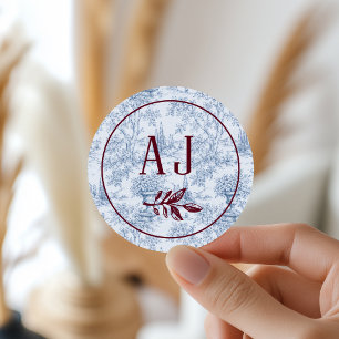 Sticker Rond Bleu Barbeau Bourgogne Mariage Toile Vintage