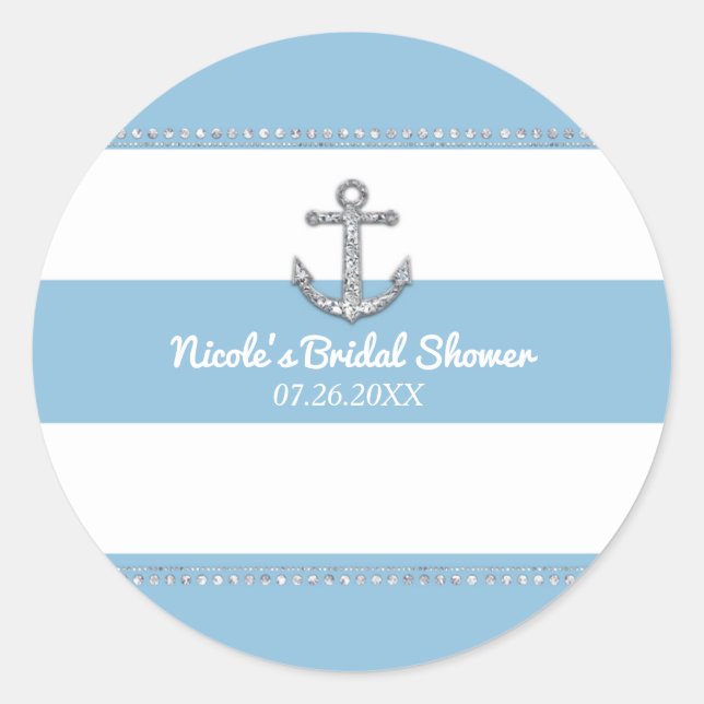 Sticker Rond Bleu barbeau et rayures blanches Ancrage diamant (Devant)