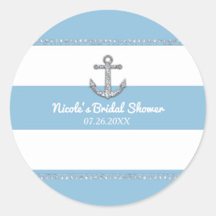 Sticker Rond Bleu barbeau et rayures blanches Ancrage diamant