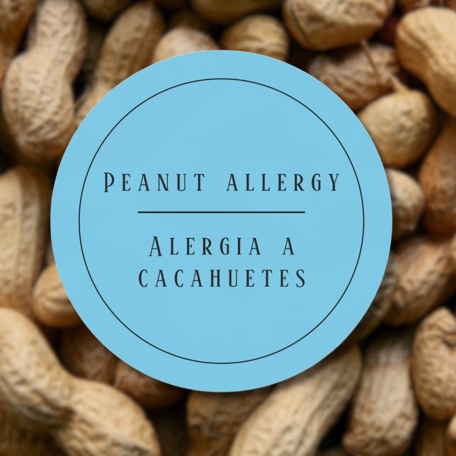 Sticker Rond Bleu Bilingue Alerte d'allergie aux arachides Espa (Blue Bilingual Peanut Allergy Alert, custom text and name. Multilingual Project)