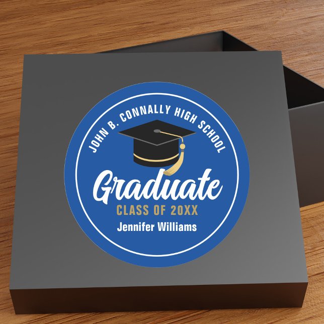 Sticker Rond Bleu Blanc Graduation Party Custom Graduate (Créateur téléchargé)
