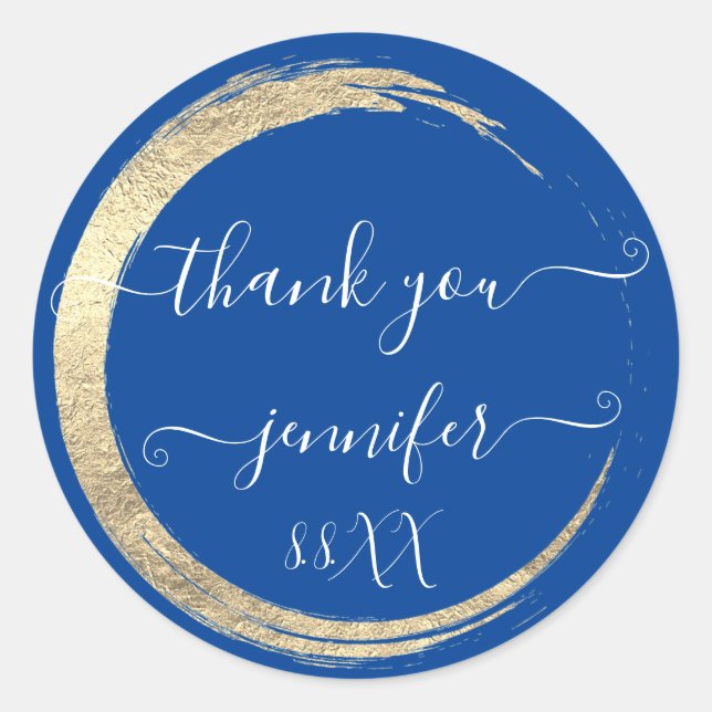 Sticker Rond Bleu Blanc Merci Gold Frame Date de naissance (Devant)