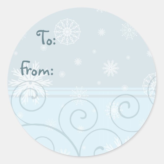 Sticker Rond Bleu blanc Noël Flocon de neige Tags cadeaux (Devant)