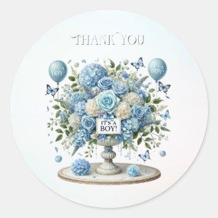 Sticker Rond Bleu Blanc Vase Floral