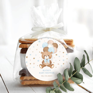 Sticker Rond Bleu bleu Brown Teddy Bear Balloons