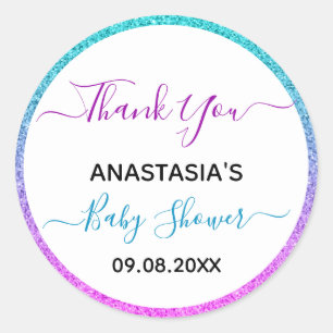 Sticker Rond Bleu bleu clair violet Merci Baby shower