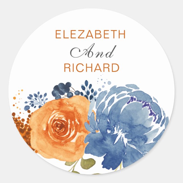 Sticker Rond Bleu bleu marine Burange Floral Boho (Devant)