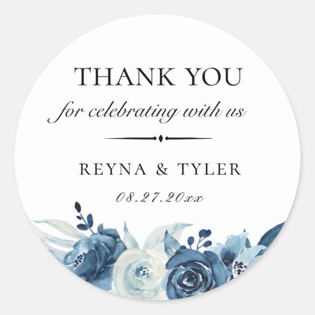 Sticker Rond Bleu Botanique Floral Mariage Favoriser (Devant)