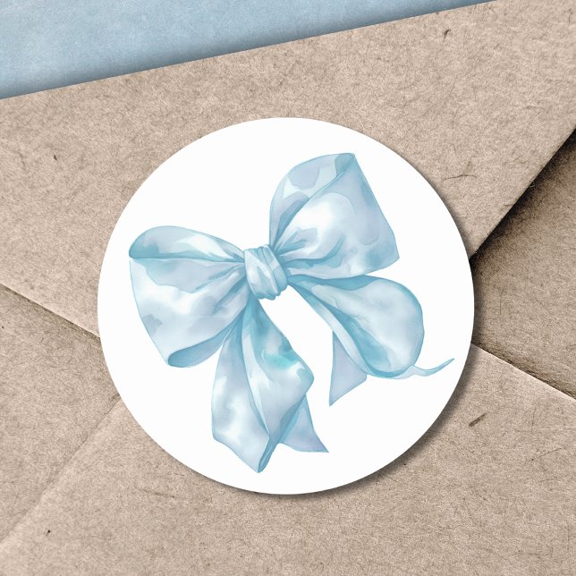 Sticker Rond Bleu Bow Simple Bride Ou Baby shower (Blue Bow Simple Bridal Or Baby Shower Classic Round Sticker)