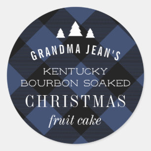 Sticker Rond Bleu Buffalo Plaid Christmas Tree Cadeau