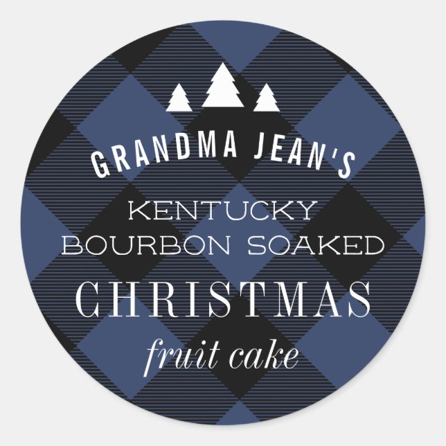 Sticker Rond Bleu Buffalo Plaid Christmas Tree Cadeau (Devant)