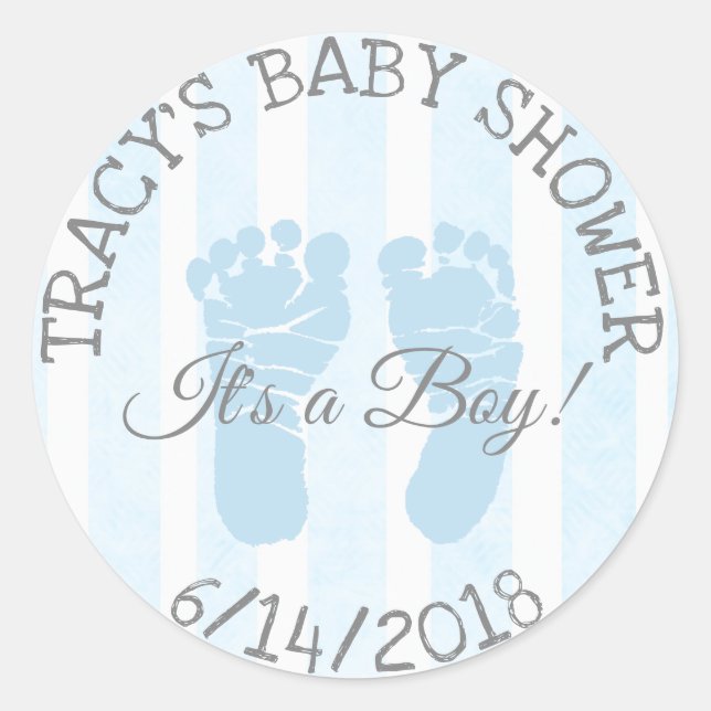 Sticker Rond Bleu C'est un garçon Empreintes Baby shower Sticke (Devant)