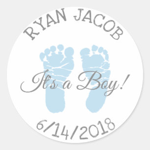 Sticker Rond Bleu C'est un garçon Empreintes Baby shower Sticke