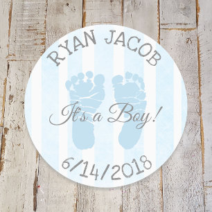 Sticker Rond Bleu C'est un garçon Empreintes Baby shower Sticke