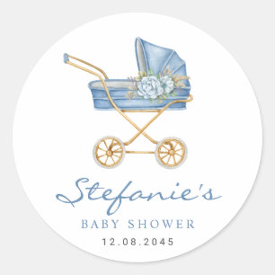 Sticker Rond Bleu Chandail en aquarelle C'est un Baby shower ga
