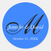 Bleu Charming Monogramme Mariage Postage